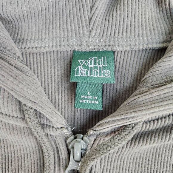 ☔️🩵NWT Gray Ribbed Zippered Crop Hoodie Sweatshirt Large - Picture 10 of 11